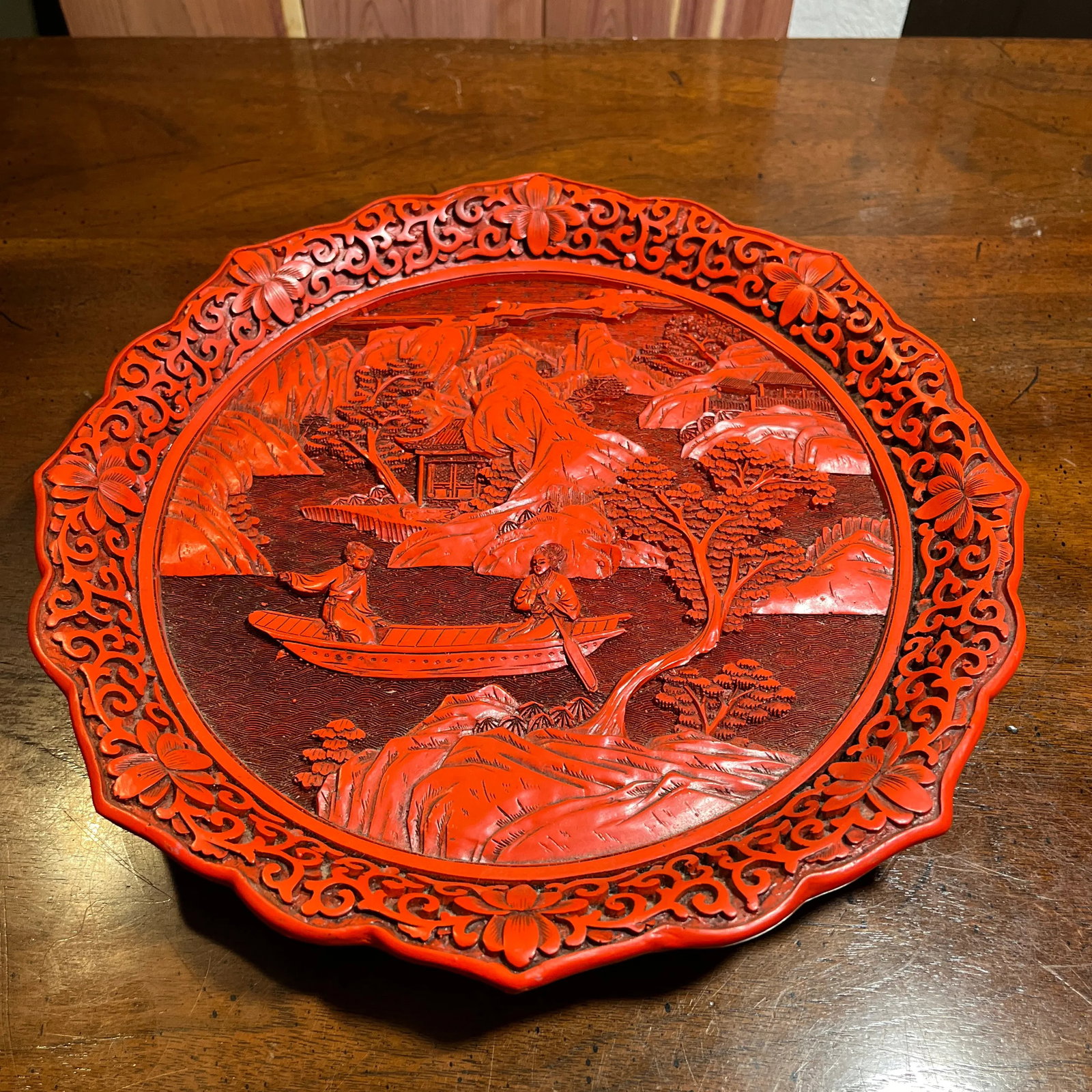 Vintage Chinese Cinnabar Decorative Display Plate - 8