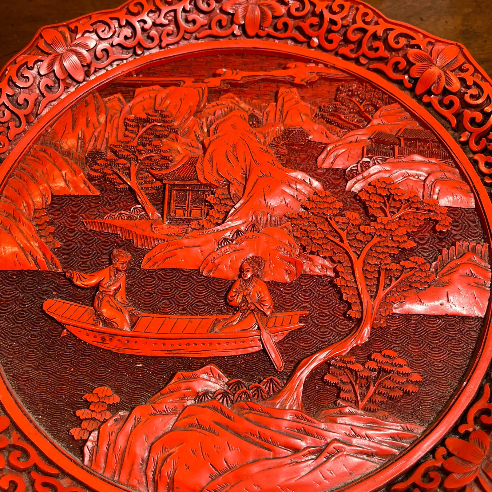 Vintage Chinese Cinnabar Decorative Display Plate - 9