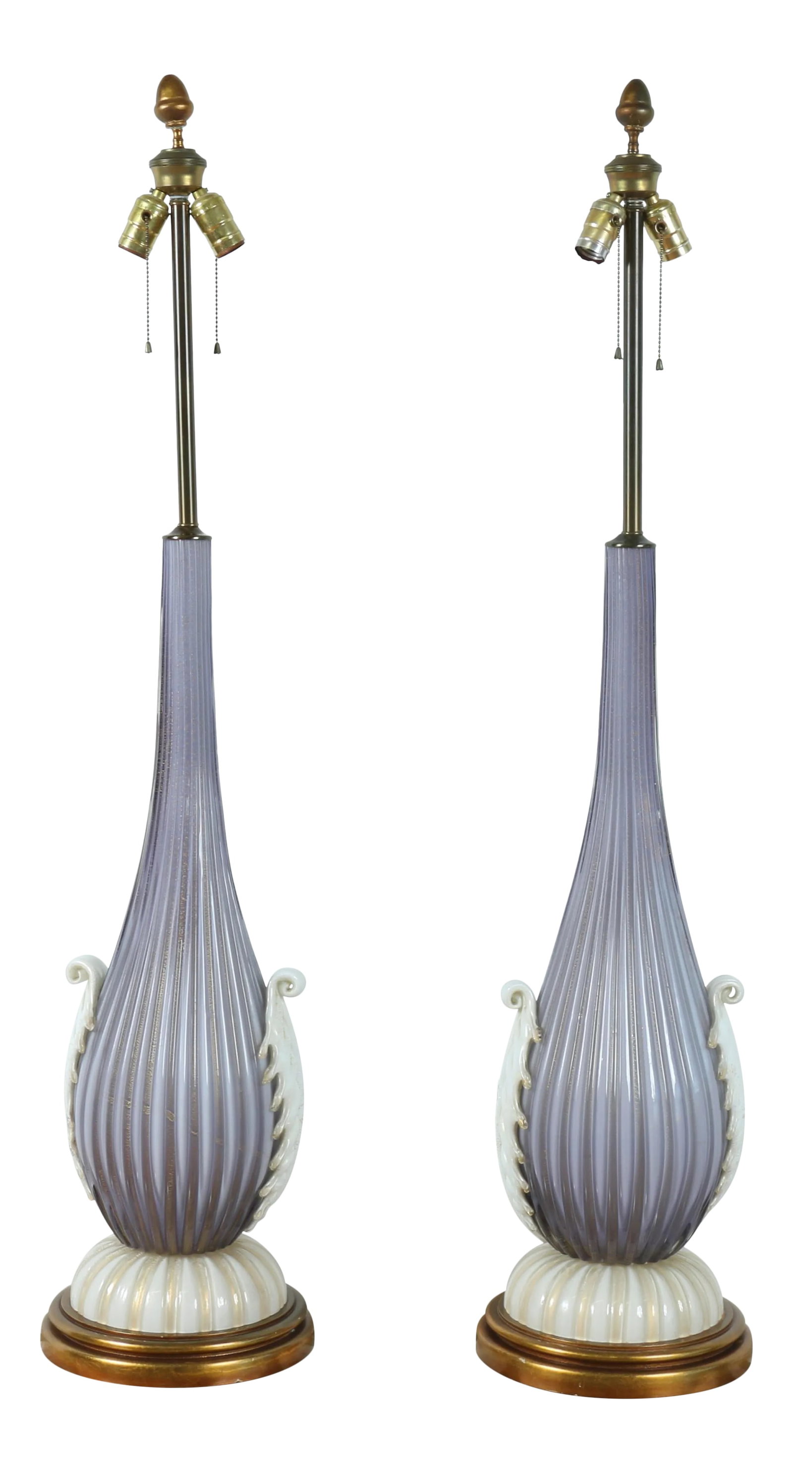 Italian Murano Glass Tall Table Lamps: Vintage pair of Murano Glass Tall Table Lamps in excellent condition they also work well. Wood base is in excellent condition as well. No chips or cracks on glass. Very elegant pair of lamps. --------