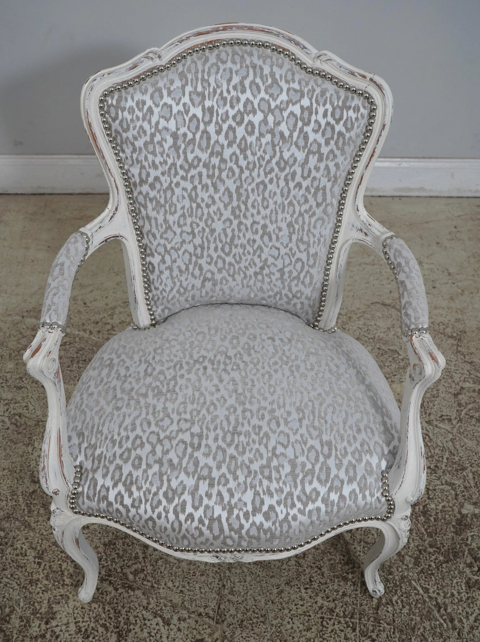 Pair French Louis XV Custom Upholstered Open Armchairs - 2