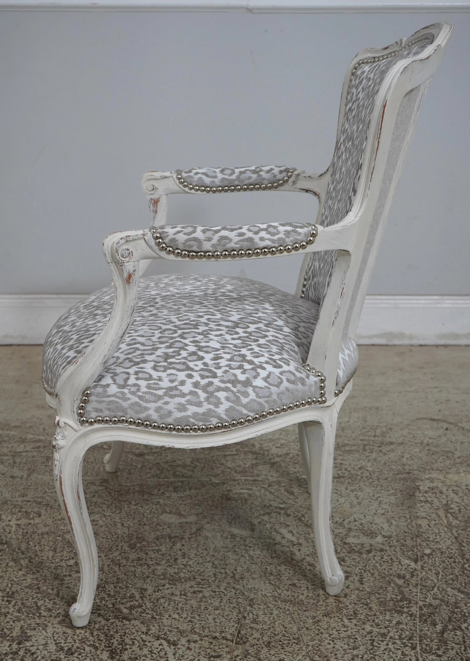 Pair French Louis XV Custom Upholstered Open Armchairs - 3