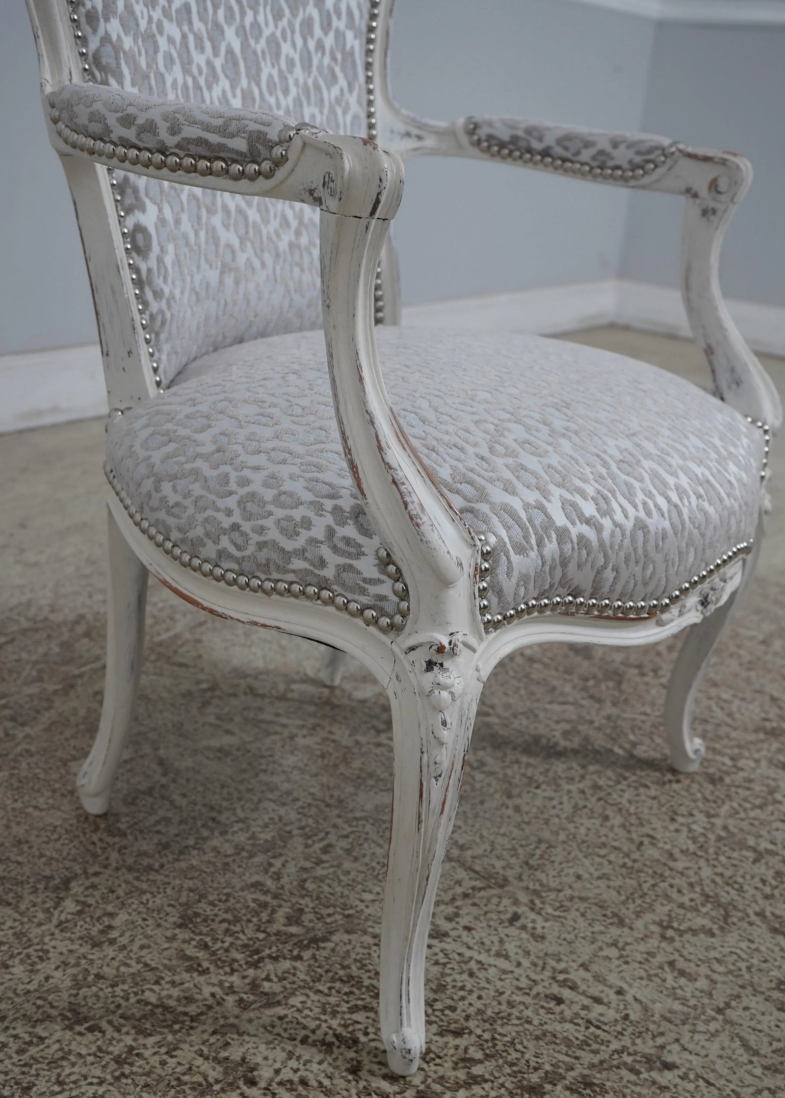 Pair French Louis XV Custom Upholstered Open Armchairs - 5