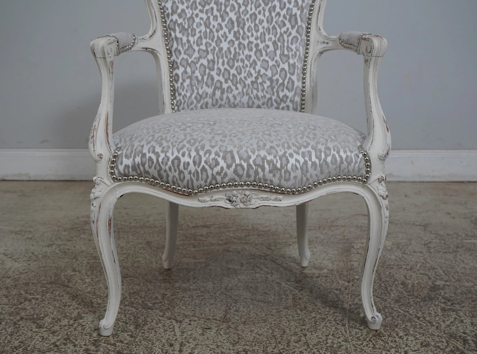 Pair French Louis XV Custom Upholstered Open Armchairs - 7