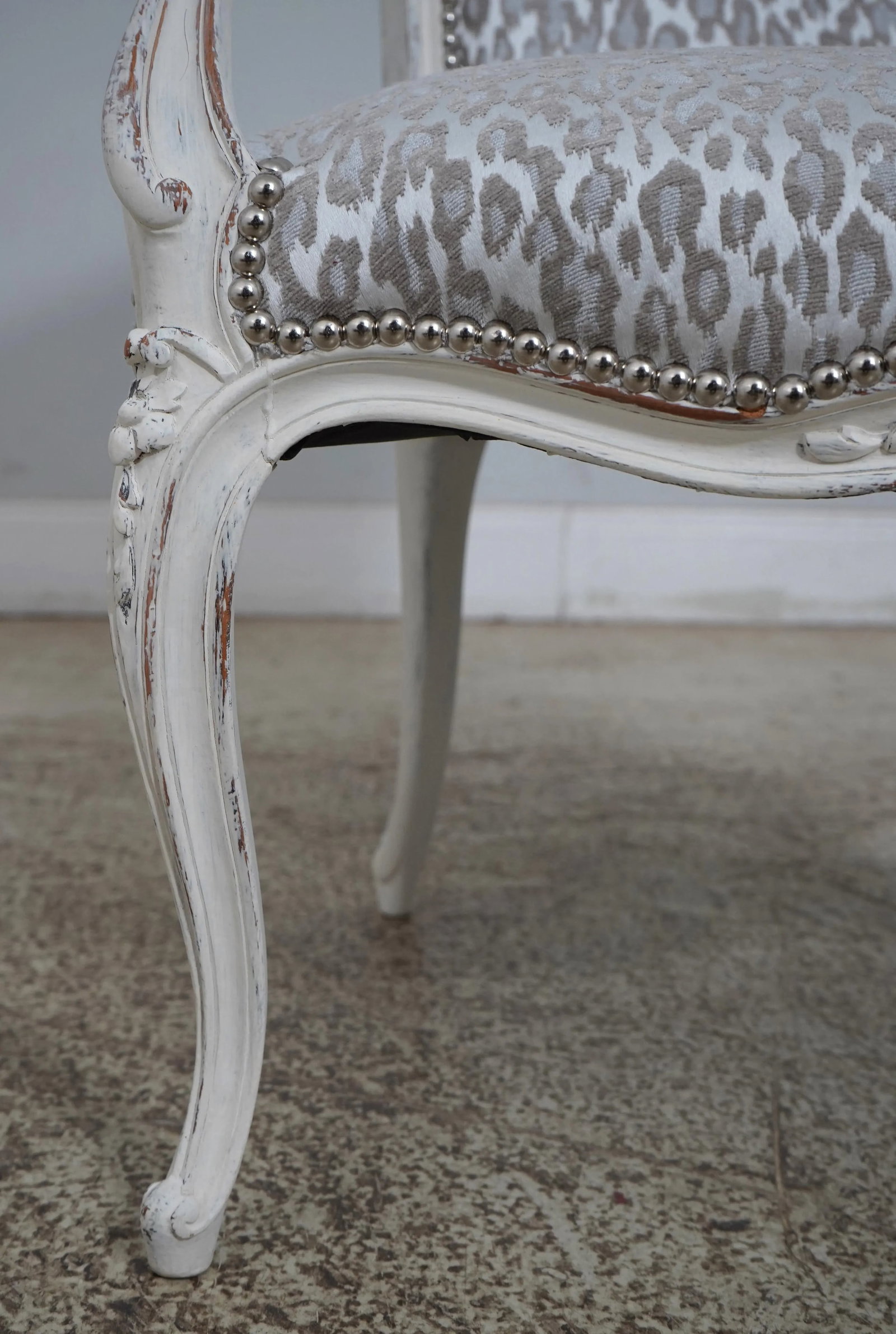 Pair French Louis XV Custom Upholstered Open Armchairs - 8