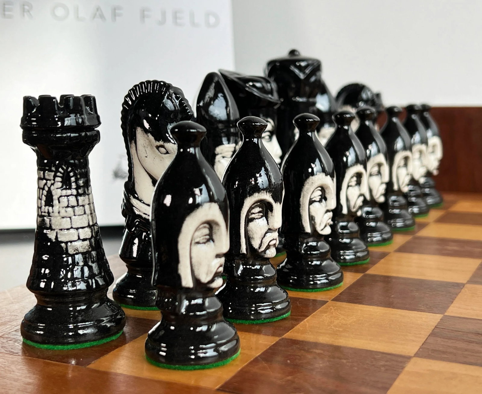 Vintage 1950's Ceramic Chess Set W/ Hand Made Wood Board - 3
