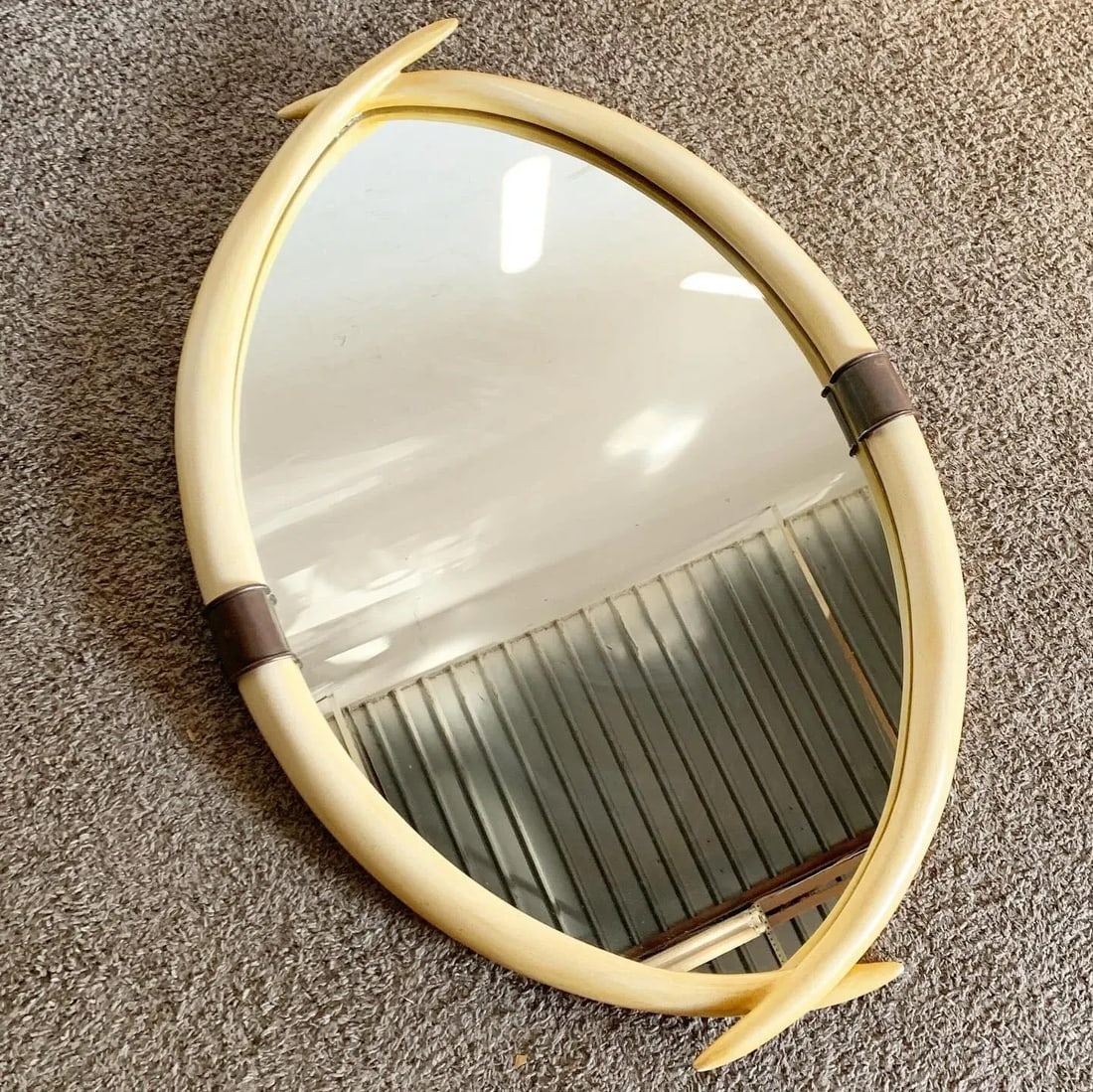 1970s Faux Elephant Tusk and Brass Wall Mirror by Chapman - 3