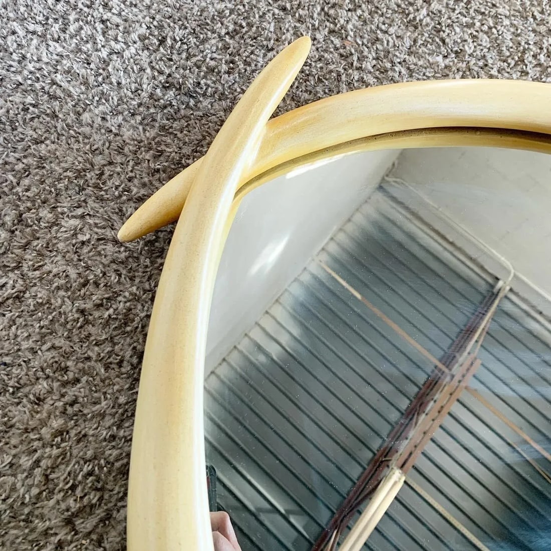 1970s Faux Elephant Tusk and Brass Wall Mirror by Chapman - 6