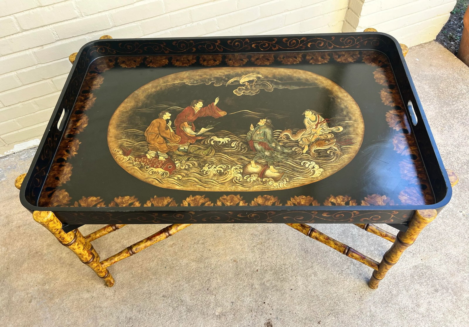 Vintage Chinoiserie Faux Bamboo Butler Style Coffee Table - Maitland-Smith Attributed - 2
