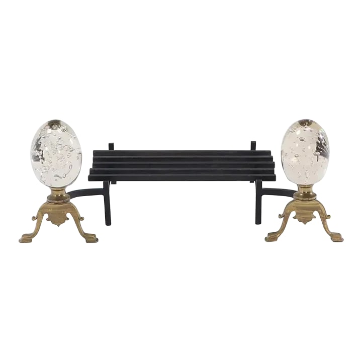 Modernist Art Glass and Brass Andirons With Log Holder Circa 1970 (1 of 6)