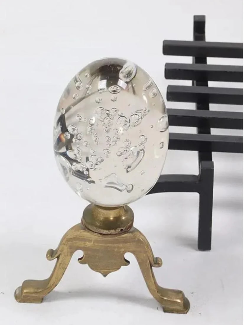 Modernist Art Glass and Brass Andirons With Log Holder Circa 1970 - 4