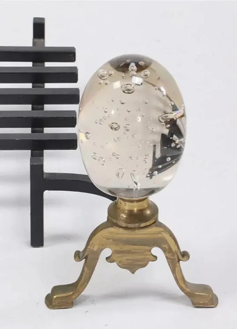 Modernist Art Glass and Brass Andirons With Log Holder Circa 1970 - 5