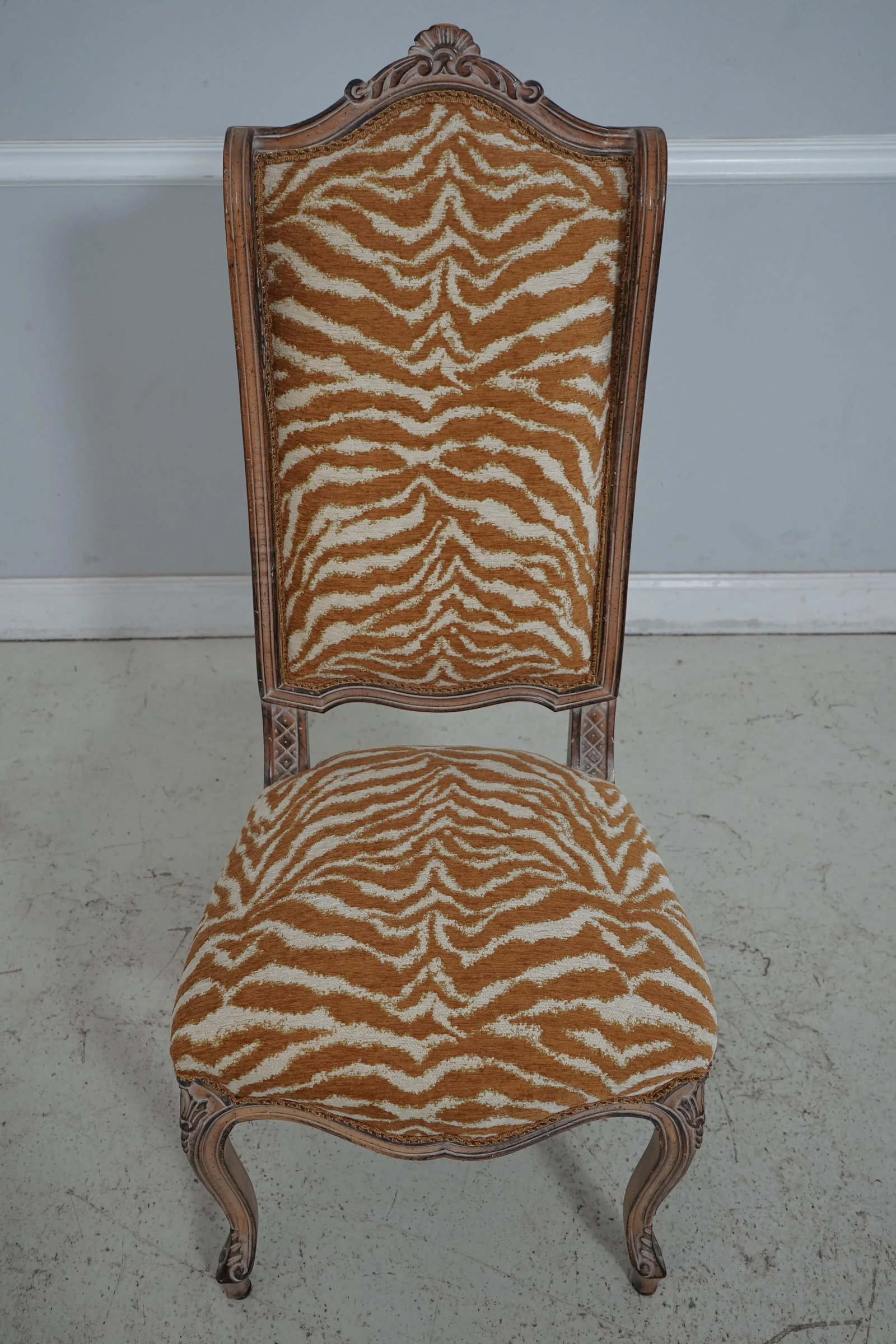 Pair French Louis XV Carved Frame Upholstered Side Chairs - 2