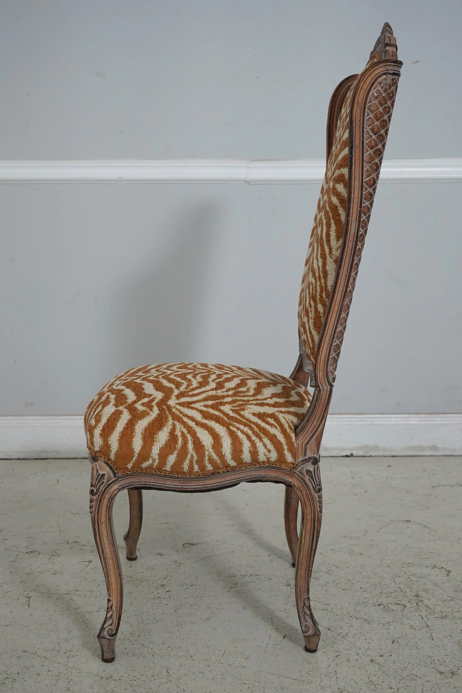 Pair French Louis XV Carved Frame Upholstered Side Chairs - 3