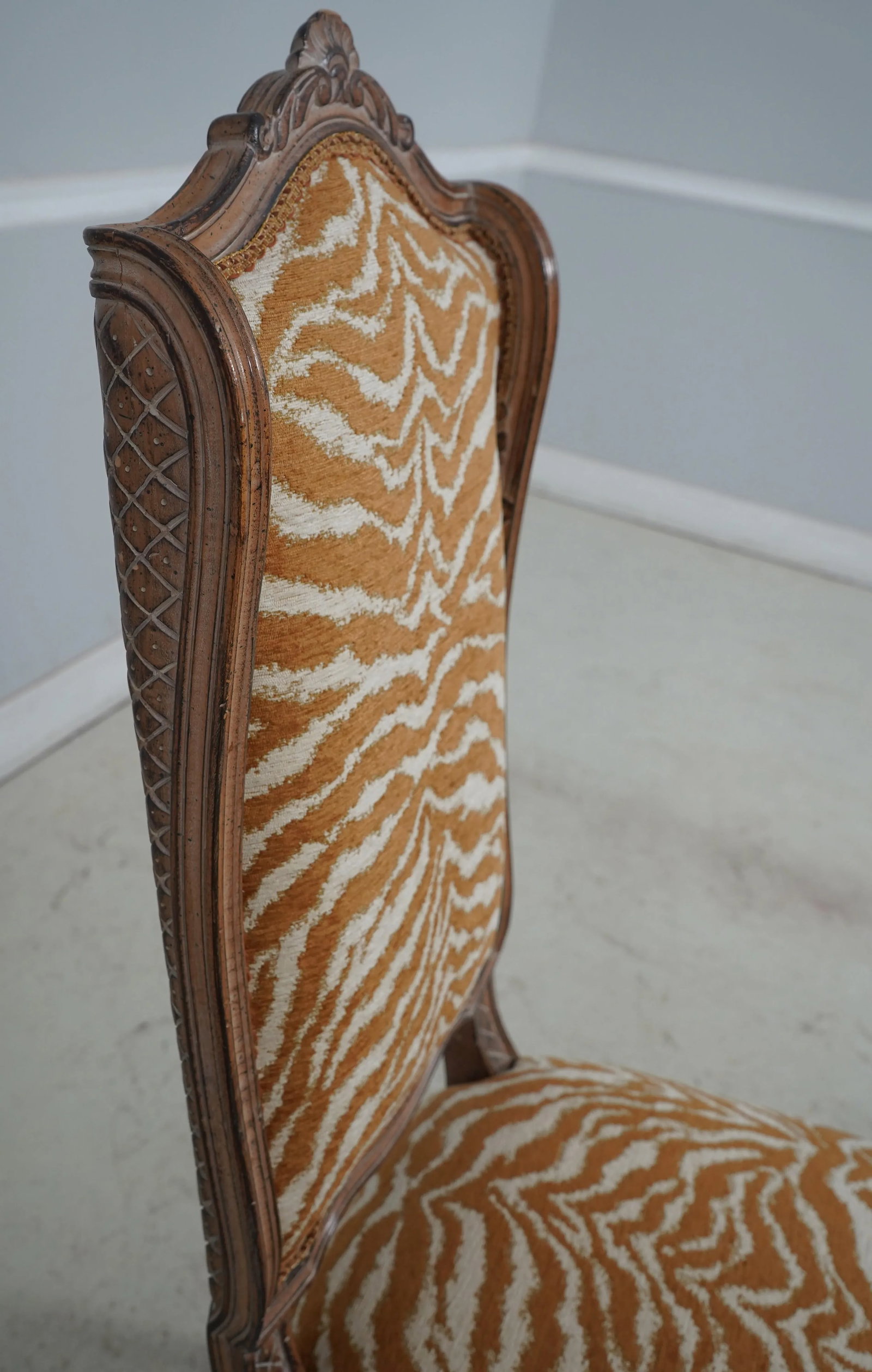 Pair French Louis XV Carved Frame Upholstered Side Chairs - 6