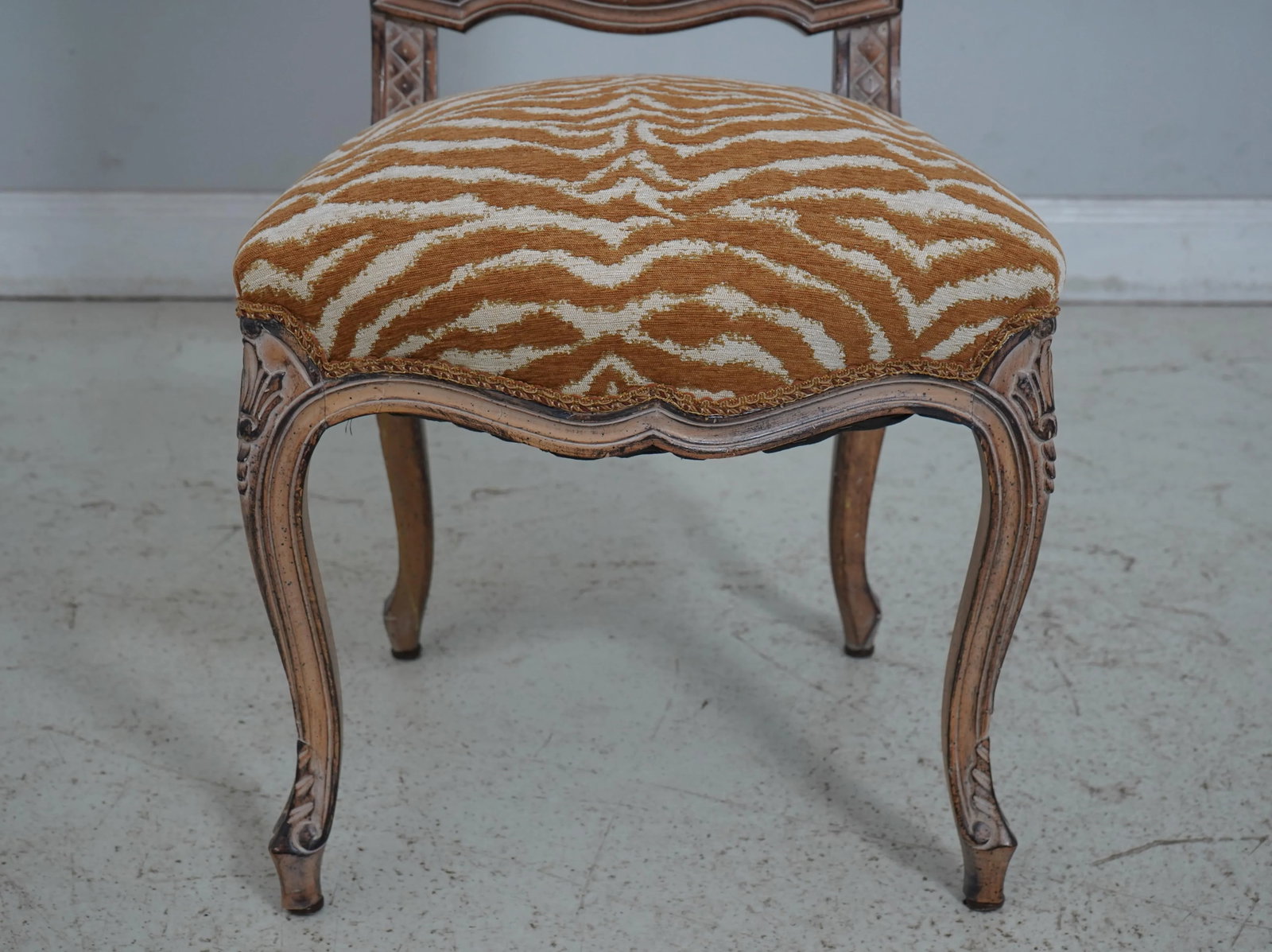 Pair French Louis XV Carved Frame Upholstered Side Chairs - 7