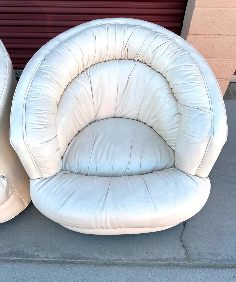 Vintage Milo Baughman Style Leather Swivel Chairs-A Pair - 6