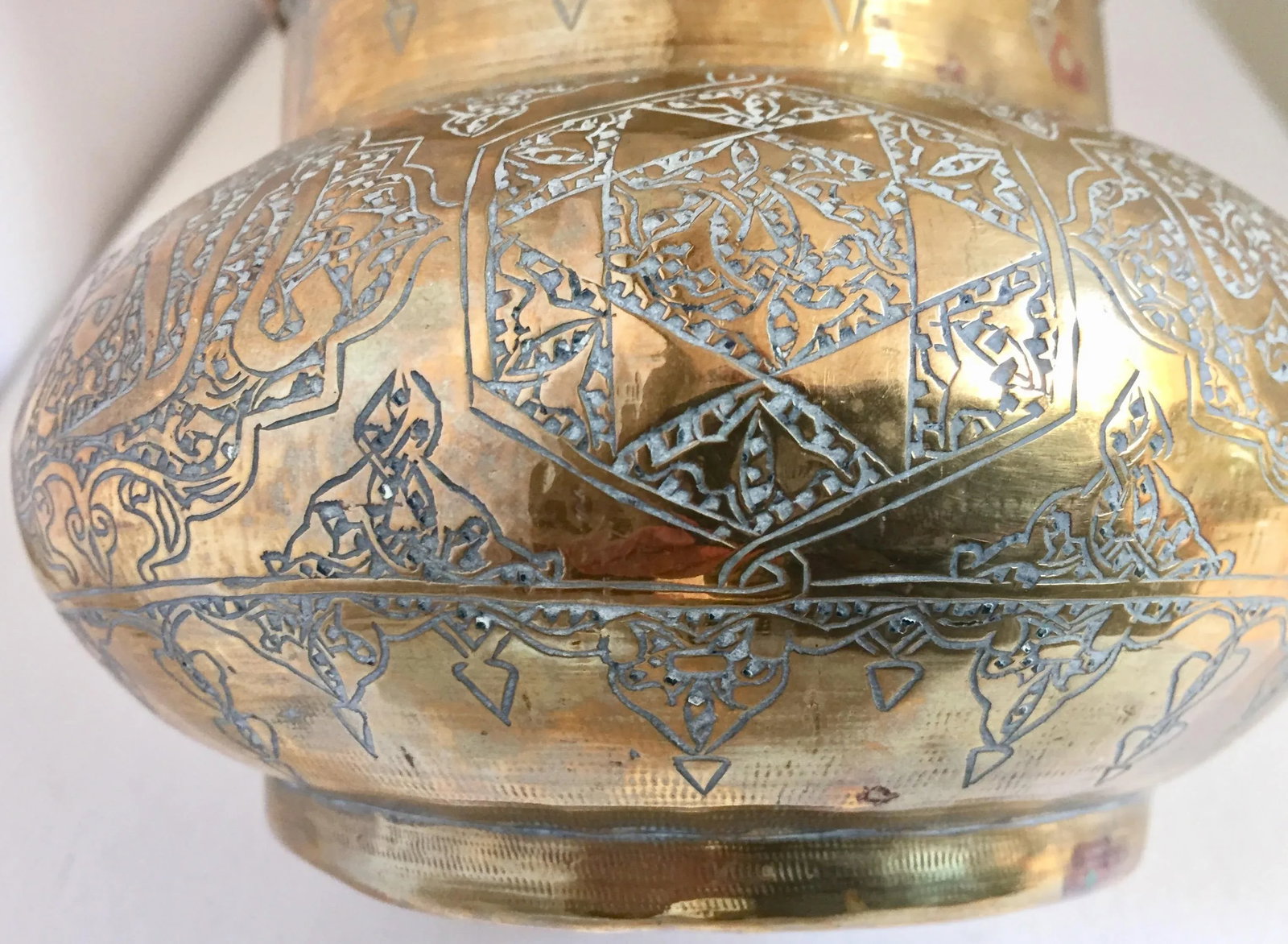 Middle Eastern Hand-Etched Islamic Brass Vase With Calligraphy Writing - 3