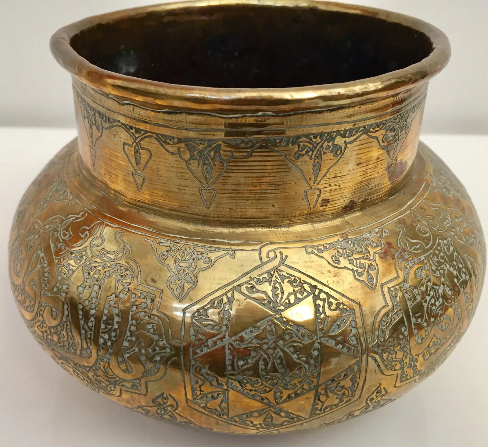 Middle Eastern Hand-Etched Islamic Brass Vase With Calligraphy Writing - 8