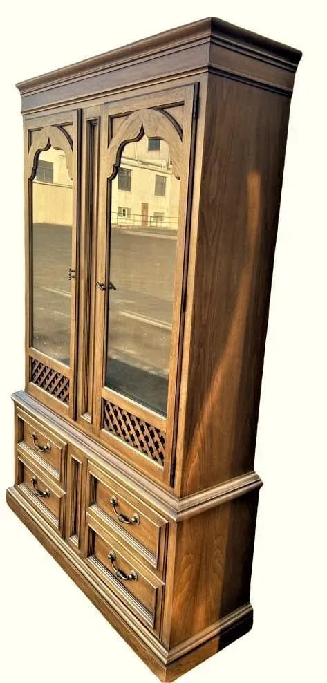 Jim Peed Drexel Moorish Spanish Revival Esperanto Collection Pecan Wood China Cabinet - Made in 1964 - 2