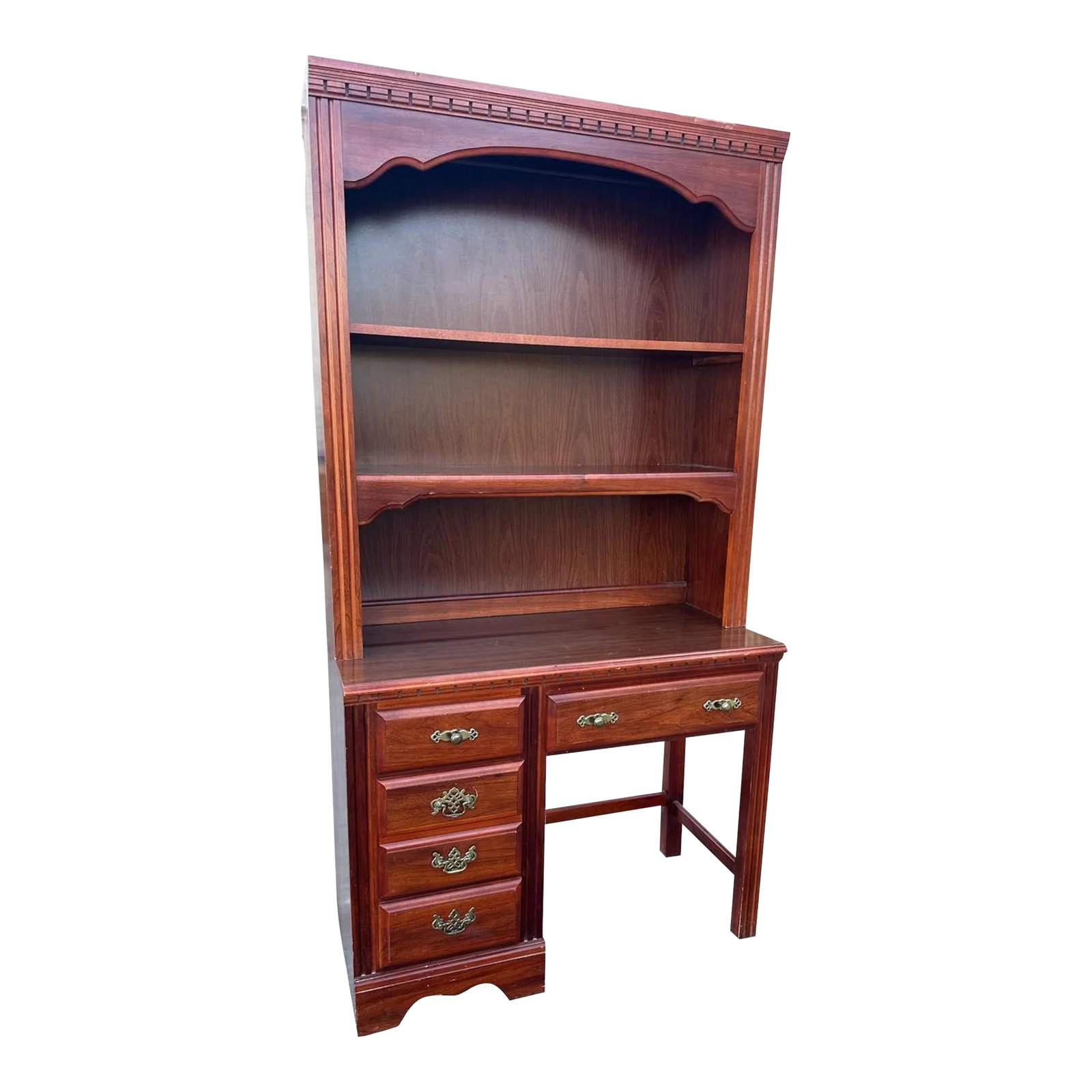 Broyhill Georgian Cherry Wood and Veneer Desk With Bookcase Hutch Made in North Carolina - Late 20th (1 of 4)