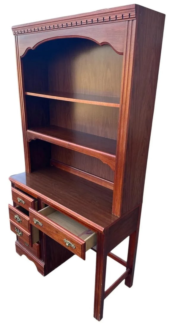 Broyhill Georgian Cherry Wood and Veneer Desk With Bookcase Hutch Made in North Carolina - Late 20th - 2