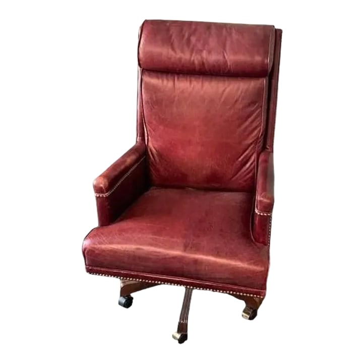 Hancock & Moore 'Hamilton' Red Leather Tall Executive Swivel Chair - Vintage Late 20th Century: A classic from Hancock & Moore. Made in Hickory, North Carolina. Large, well proportioned, comfortable luxurious leather executive swivel chair. Beautiful patina on the soft red distressed leather.