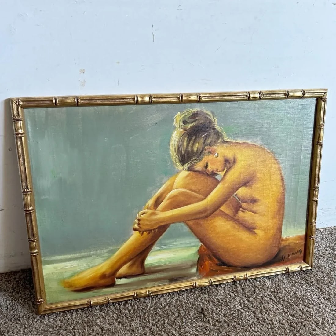 Vintage Singed and Framed Oil Painting of Nude Woman - 2