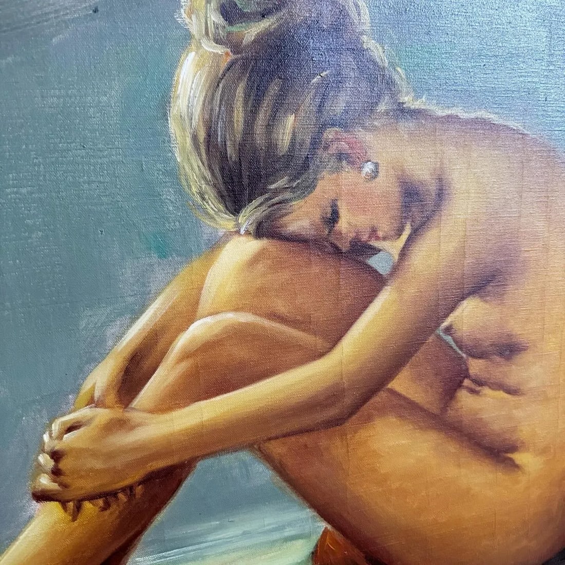 Vintage Singed and Framed Oil Painting of Nude Woman - 3