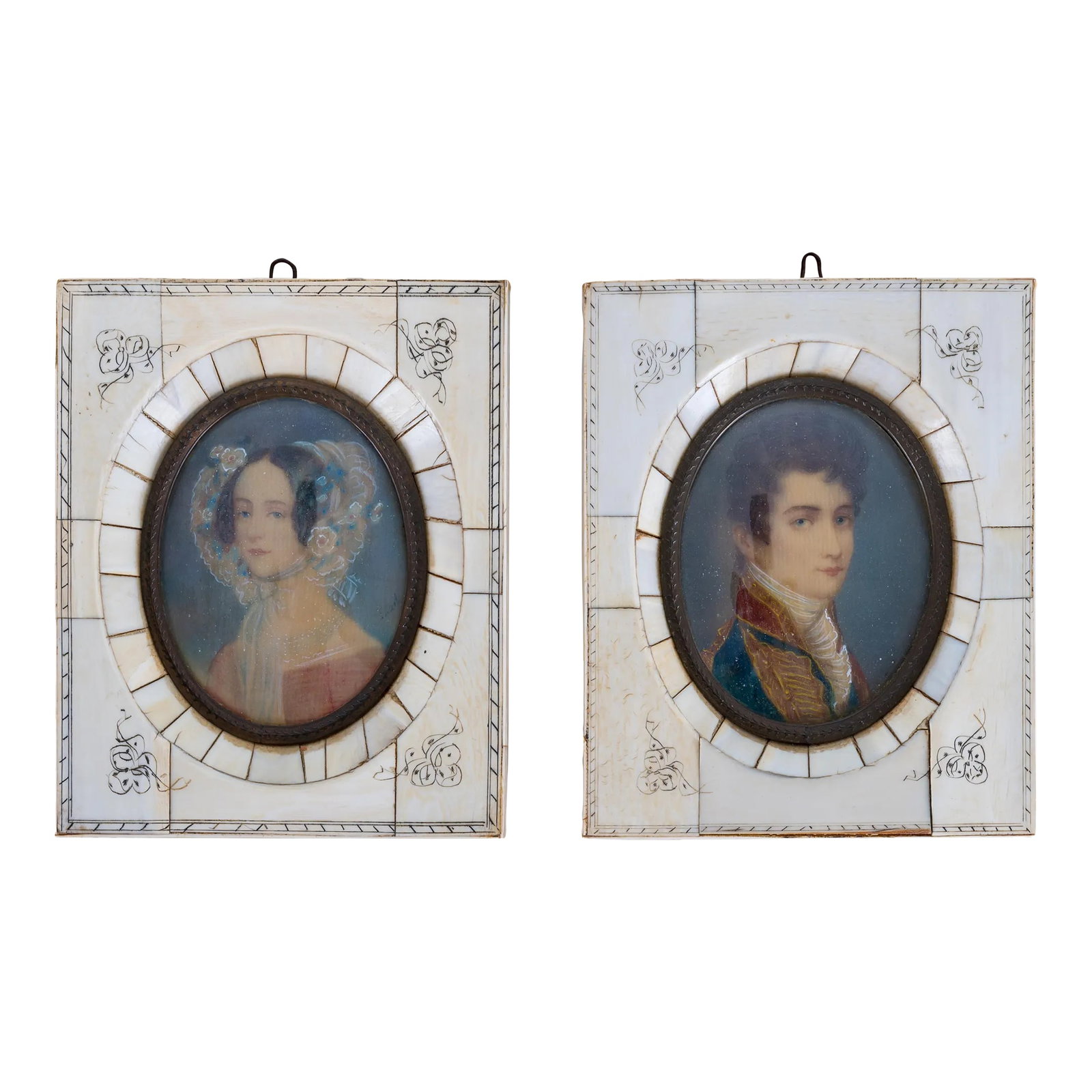 A Pair of Victorian Bone Miniature Paintings (1 of 5)