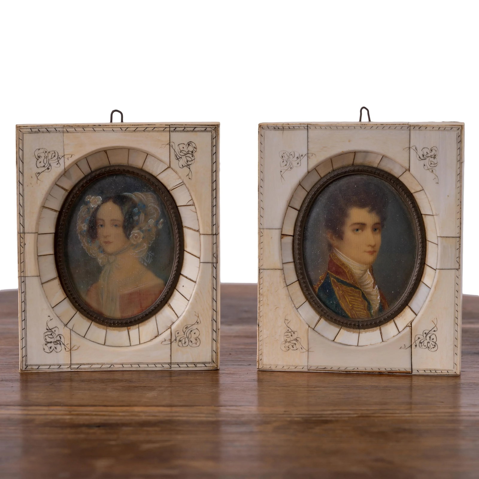 A Pair of Victorian Bone Miniature Paintings - 2