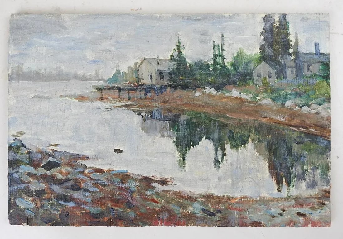 Small Late 20th Century Plein Air Deer Island Maine Painting - 3