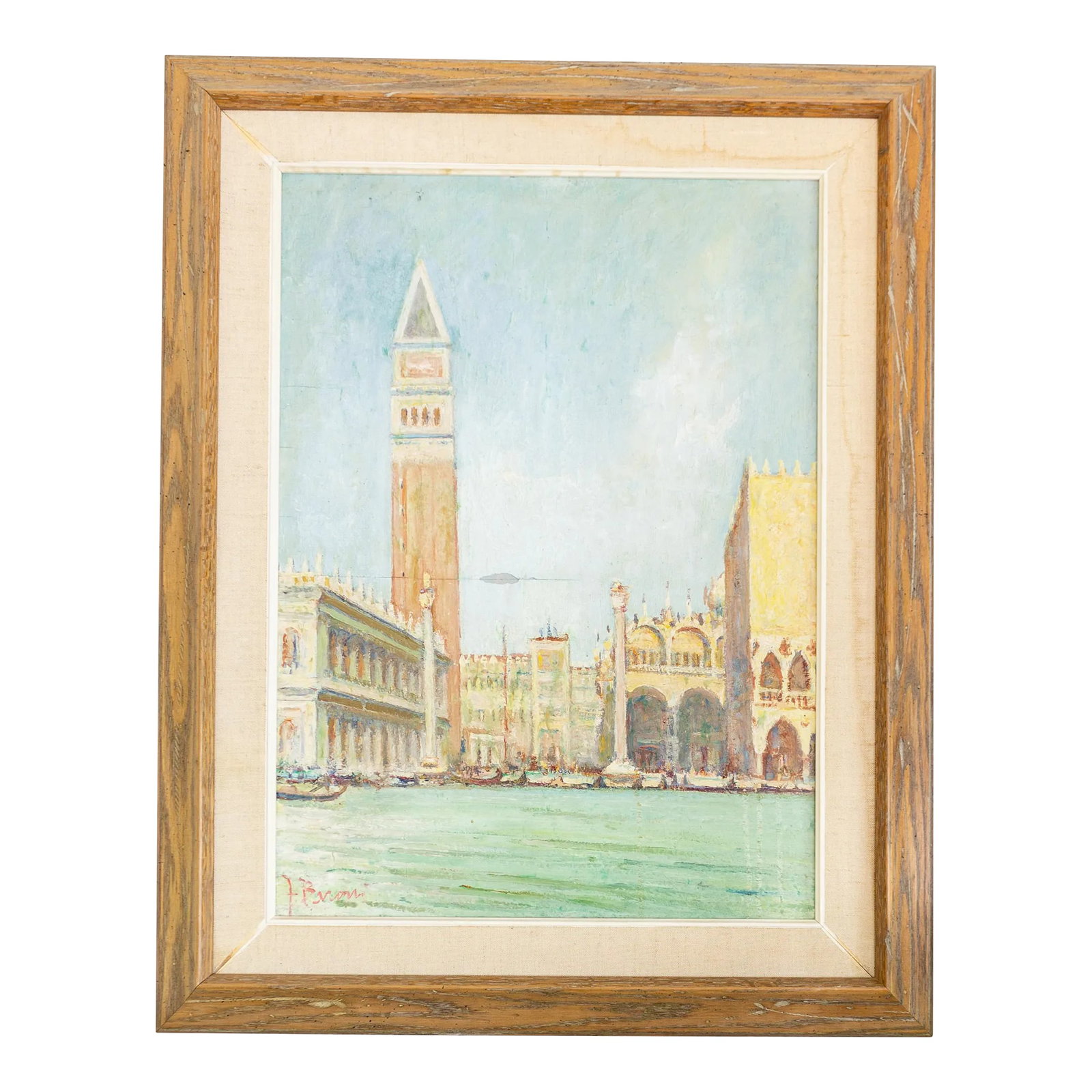 Venice Grand Canal Painting by Italian Artist Franco Baroni: Acrylic painting on wood by Italian professor and artist Franco Baroni depicts a view of St Mark's Campanile, the bell tower of St Mark's Basilica in Venice, Italy, located in Saint Mark's Square near