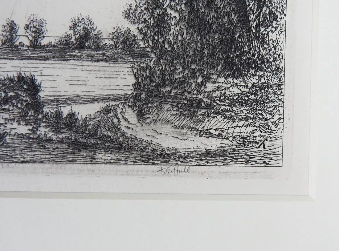 Vintage Riverside Landscape Etching - 2