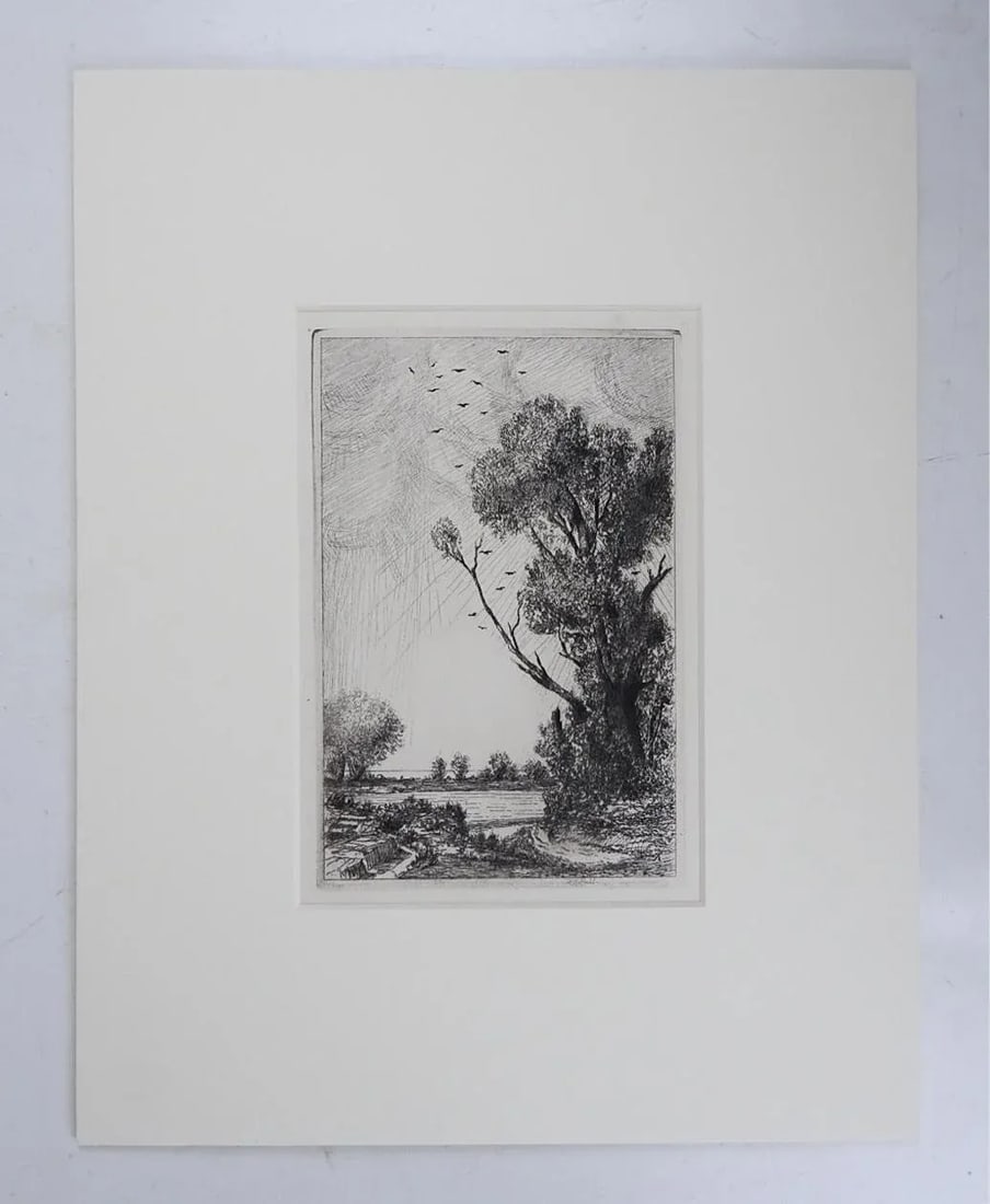 Vintage Riverside Landscape Etching - 3