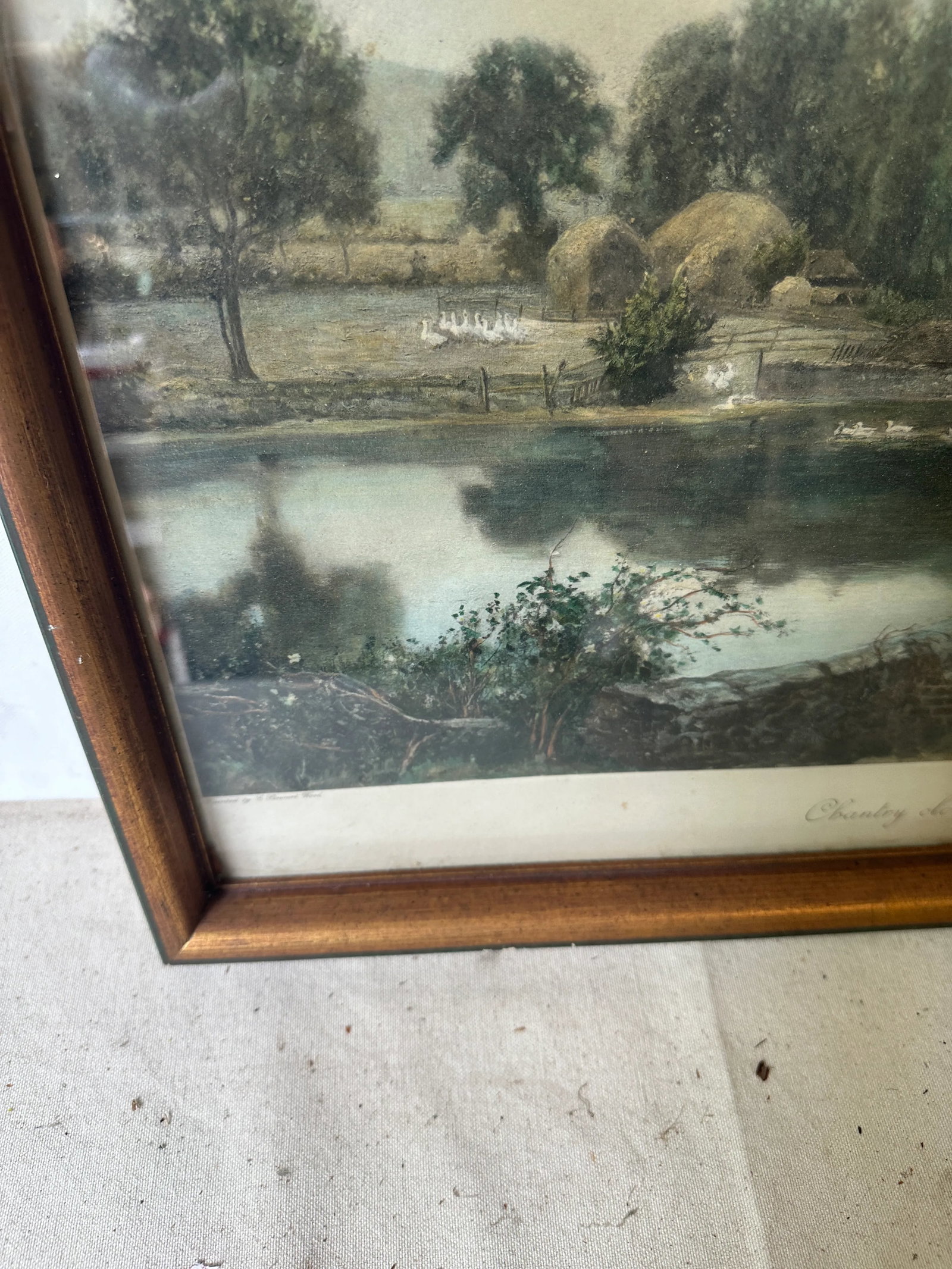 1970s Framed Print of Stone Bridge and Lake, Signed by Artist - 3