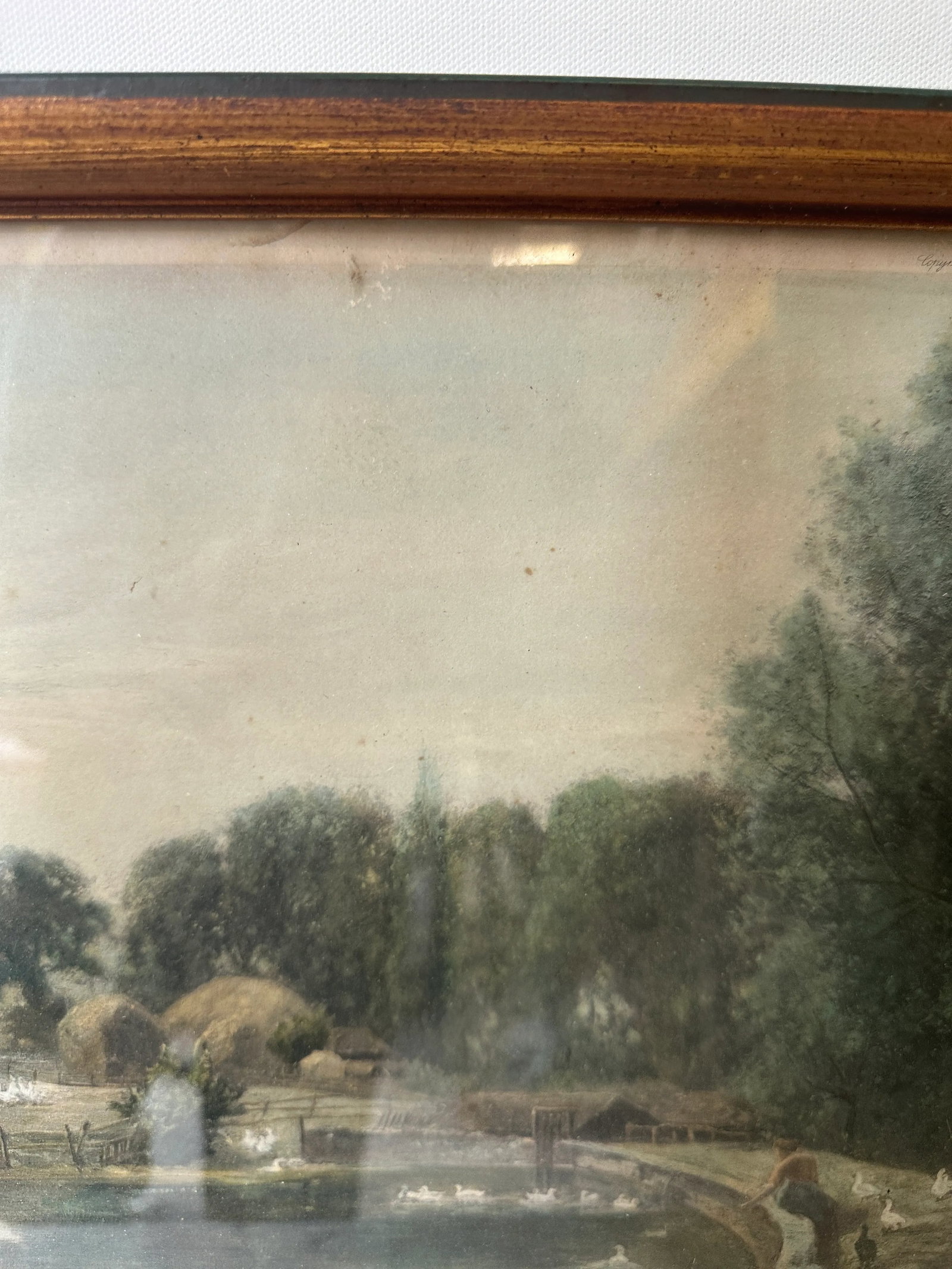 1970s Framed Print of Stone Bridge and Lake, Signed by Artist - 7