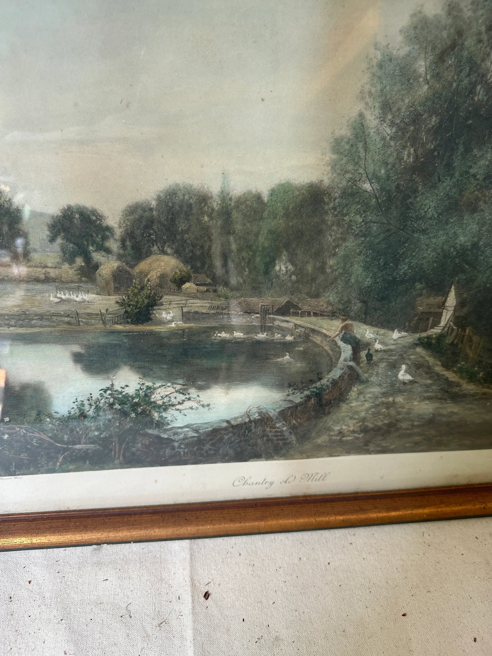 1970s Framed Print of Stone Bridge and Lake, Signed by Artist - 8