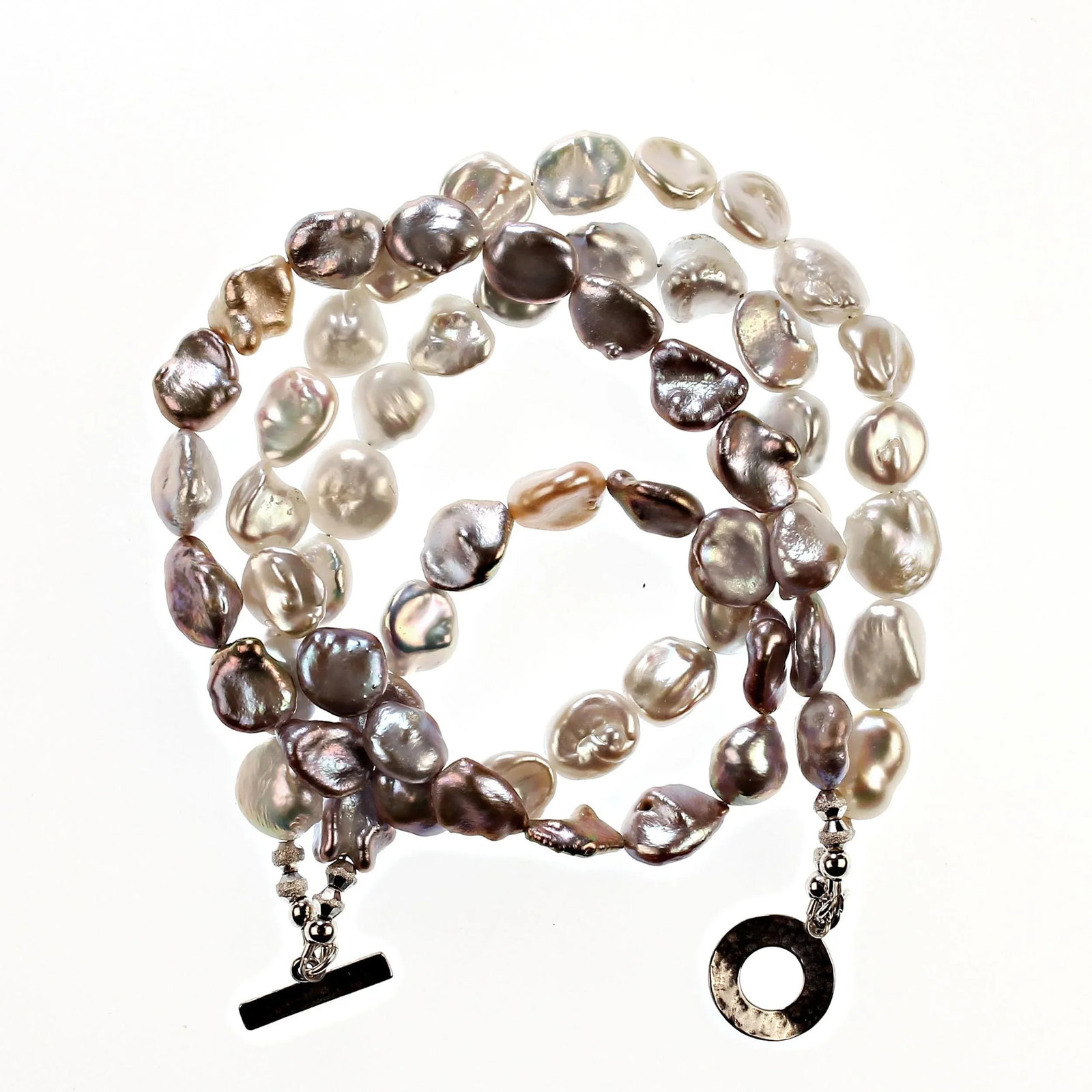 Two-Strand Pearls in Silver & White Cross Over Pattern Necklace - 3