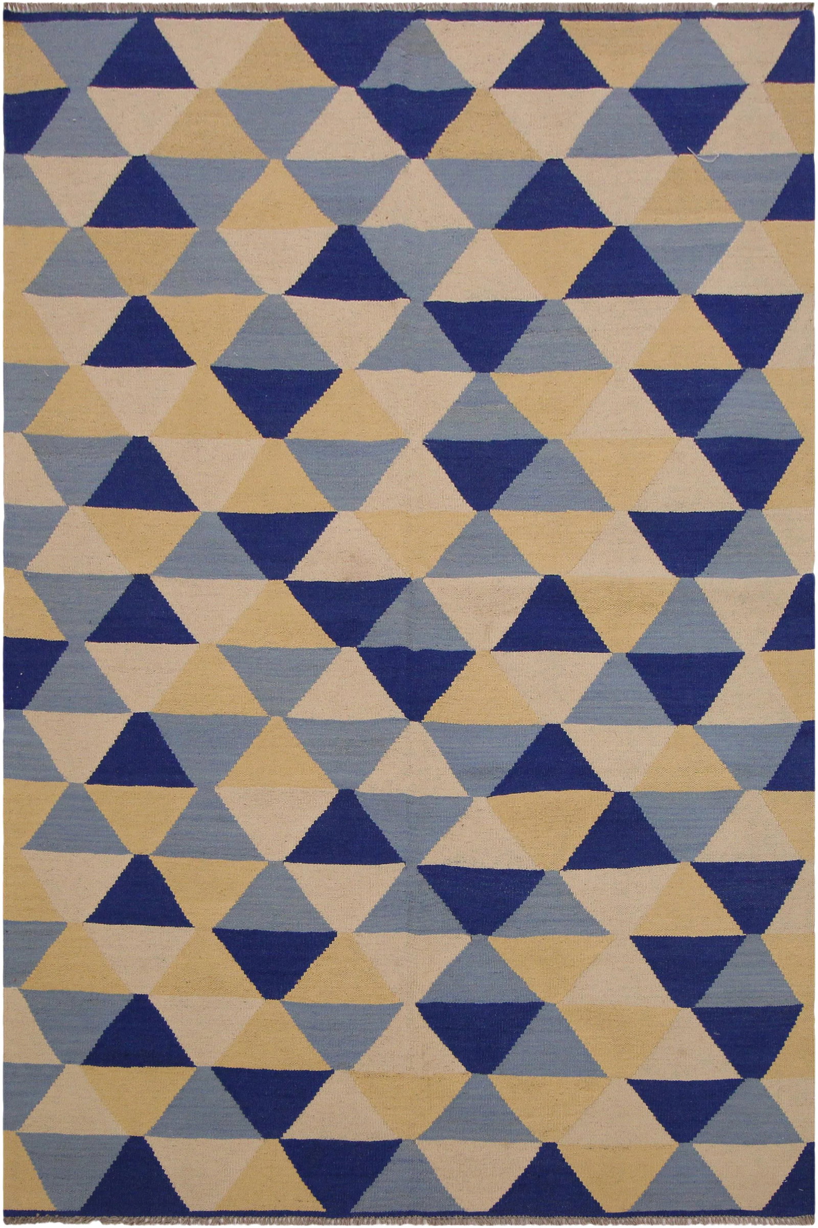 Retro Kilim Blue Hand-Woven Wool Rug -5' * 6'9'': Add a touch of elegance to your home with this casual chic hand woven Tribal Kilim Hand-Woven Wool Rug. Constructed on a loom by Nomad Turkman people with hand spun wool and 100% Natural Vegetable dye