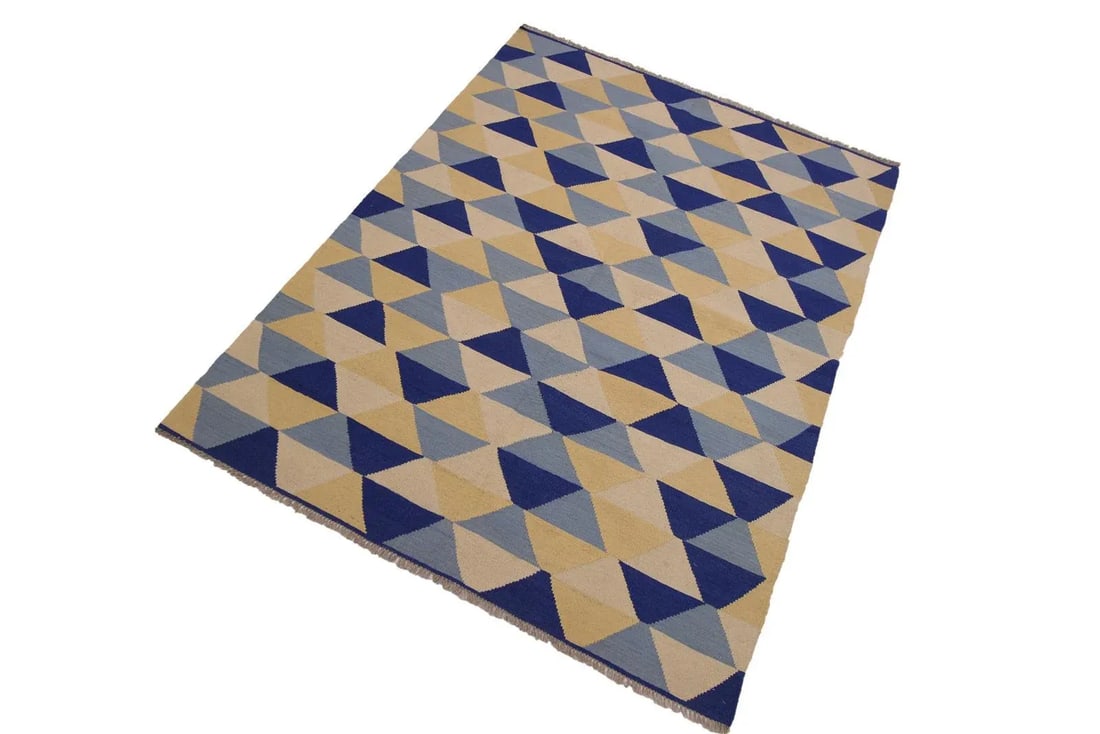 Retro Kilim Blue Hand-Woven Wool Rug -5' * 6'9'' - 2