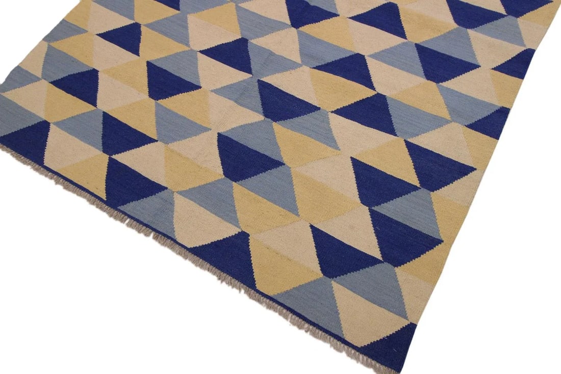Retro Kilim Blue Hand-Woven Wool Rug -5' * 6'9'' - 3