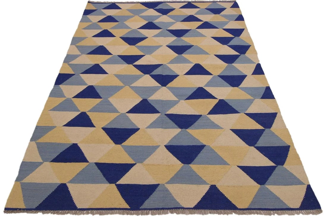 Retro Kilim Blue Hand-Woven Wool Rug -5' * 6'9'' - 5