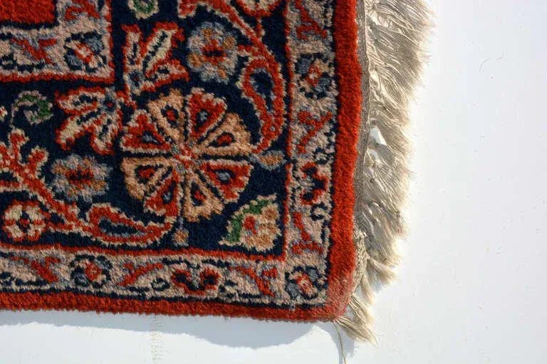 1950s Handmade Vintage Tapestry Hand Knotted Red Green & Blue Textile Art - 2
