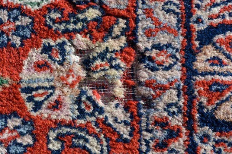 1950s Handmade Vintage Tapestry Hand Knotted Red Green & Blue Textile Art - 6