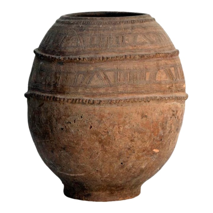 Antique Hand Thrown Nigerian Water Jar, Small: A Beautiful Antique Hand Thrown Nigerian Water Jar, Small. Fill with Branches, stand alone, Plant in them, group them. Condition: Alterations: Original Condition Unaltered Imperfections: Some Imperfec