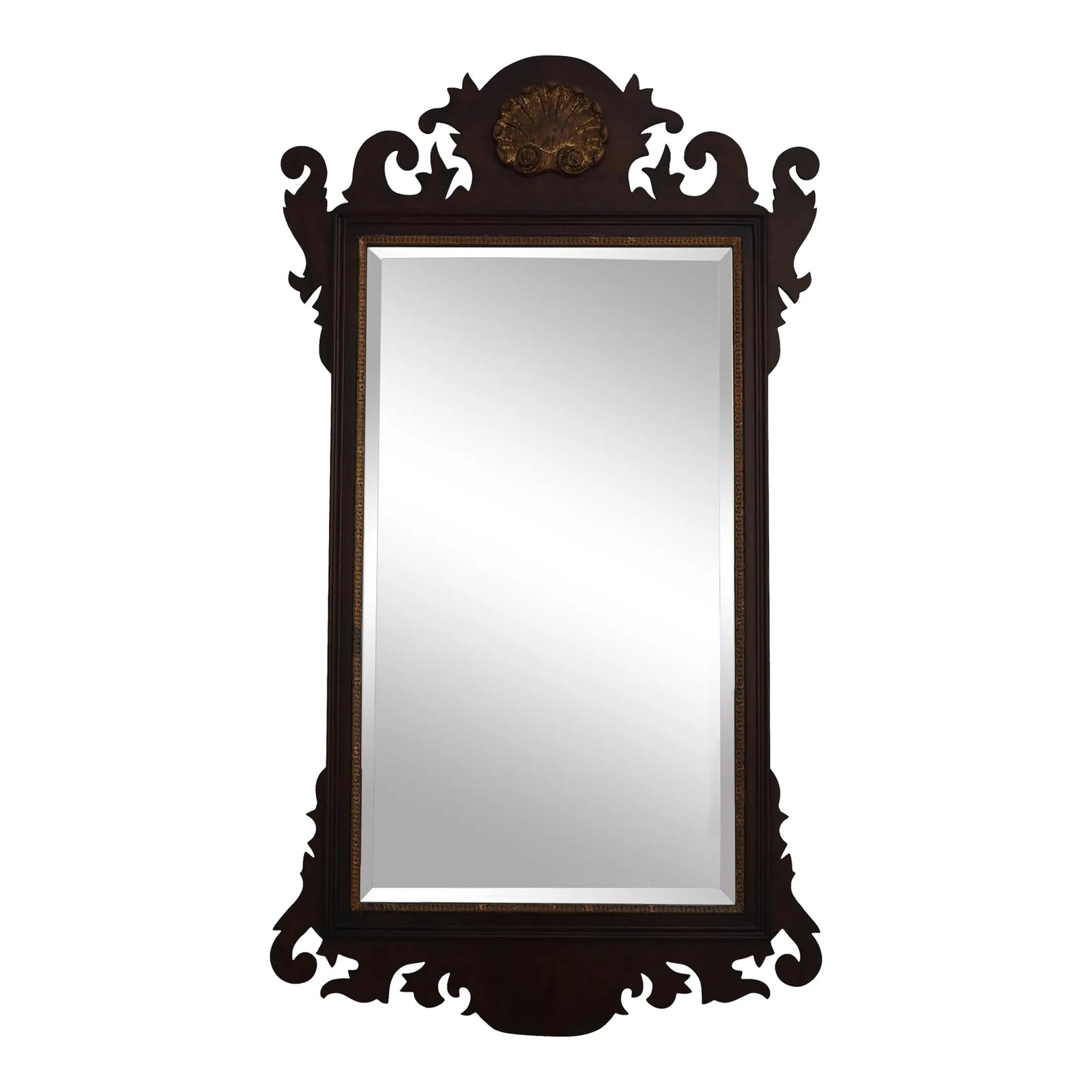 Henkel Harris Model H-5 Mahogany Chippendale Mirror: Age: C.1976 Details: Finish No.29 ModelH-5 Beveled Glass Mirror Quality Construction 18 C. Design Chippendale Style Traditional Style Shell Carved Top Condition: Excellent Original Finish & Condition