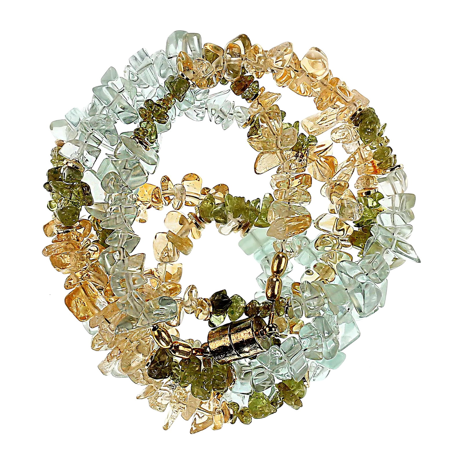 Rope of Polished Chips Citrine, Aquamarine, and Peridot: This is part of Chairish's Fine Jewelry assortment. Versatile 34-Inch Gemstone Rope Necklace: Citrine, Aquamarine & Peridot This stunning 34-inch rope necklace features a vibrant mix of highly