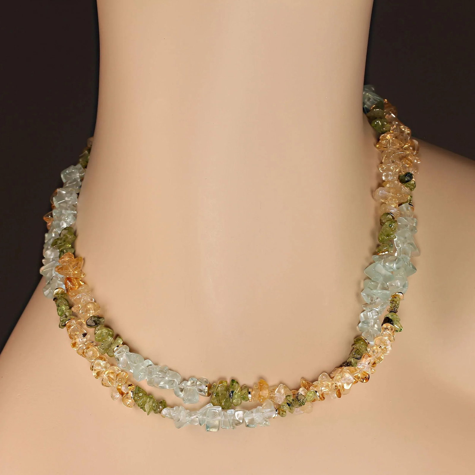 Rope of Polished Chips Citrine, Aquamarine, and Peridot - 2