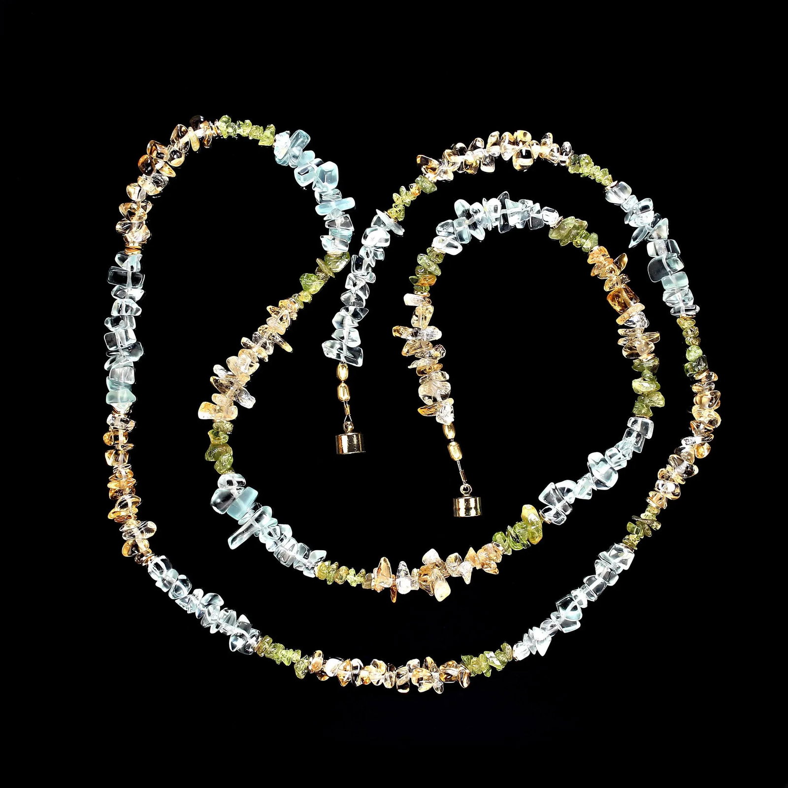 Rope of Polished Chips Citrine, Aquamarine, and Peridot - 3