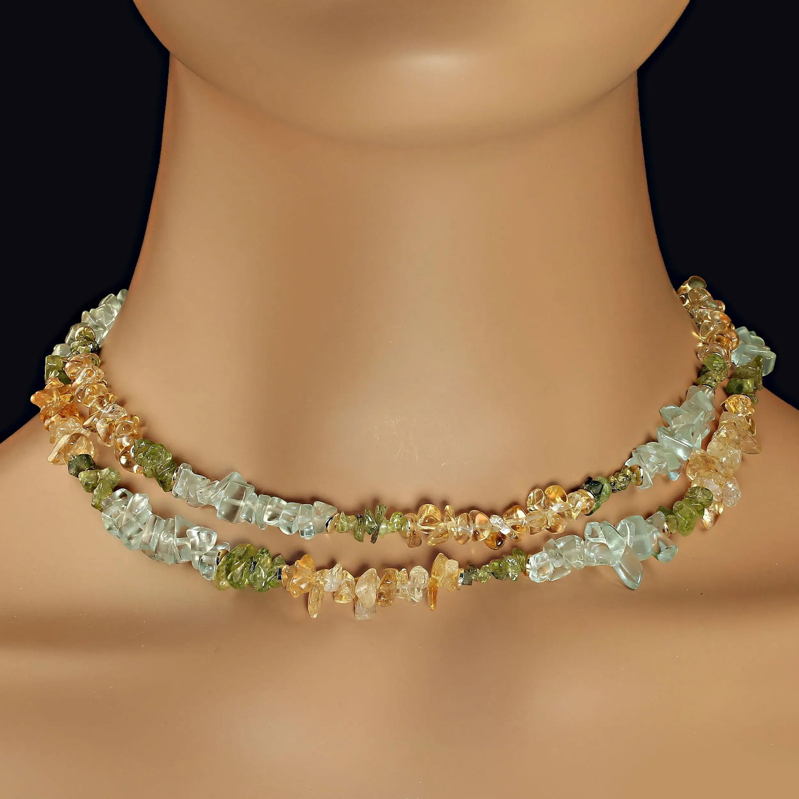 Rope of Polished Chips Citrine, Aquamarine, and Peridot - 4